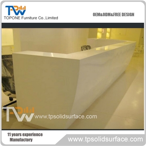 Professional Factory Supply Artificial Marble Stone Interior Office Furniture, Corian Acrylic Solid Surface L Shape Office Front Desk Tops Office Furniture with Led Light Logo on the Table Surface