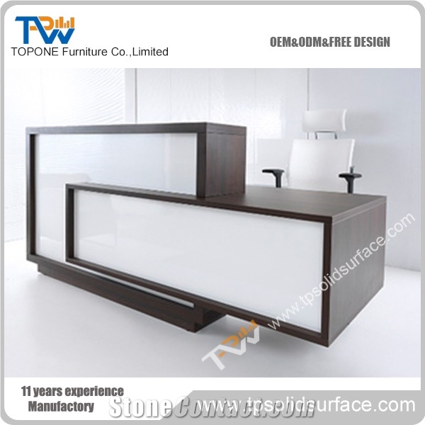 Red Glossy Finish Solid Surface/Artificial Marble Unique Reception Desks
