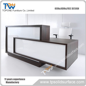 Red Glossy Finish Solid Surface/Artificial Marble Unique Reception Desks