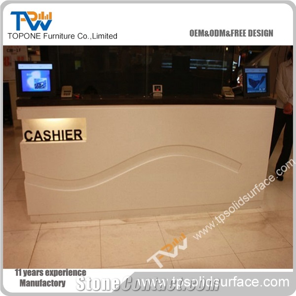 Red Glossy Finish Solid Surface/Artificial Marble Unique Reception Desks