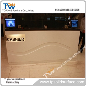 Red Glossy Finish Solid Surface/Artificial Marble Unique Reception Desks