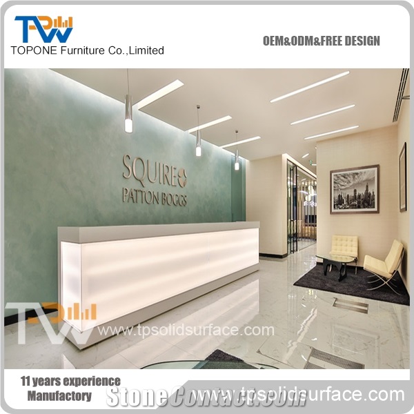 Salon Furniture Led Light Quartz Stone Reception Counter ,Artificial Stone Desk Acrylic Reception Tabletops