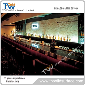 Straight Shape Corian Acrylic Solid Surface Bar Counter with Artificial Marble Stone Desk Top for Bar Furniture