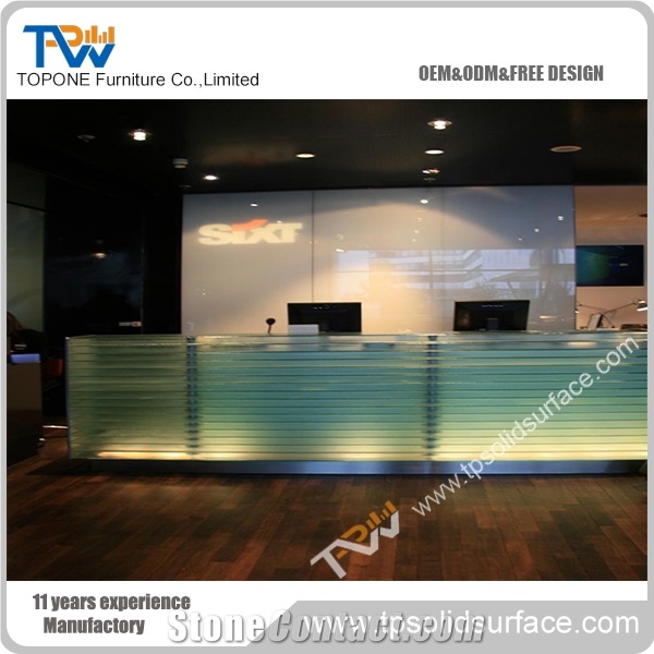 Streamline Style Design Solid Surface/Man-Made Stone Artificial Marble Hotel Front Counter