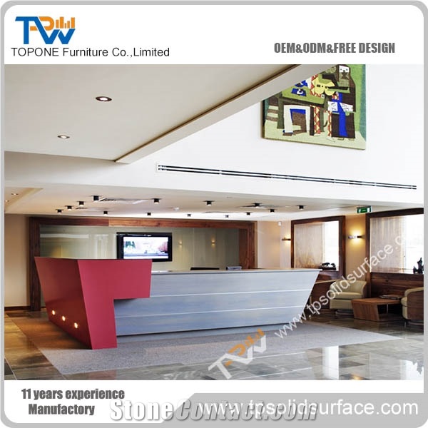Streamline Style Design Solid Surface/Man-Made Stone Artificial Marble Hotel Front Counter