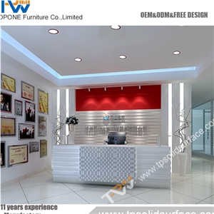 Stylish L-Shape Designer White Solid Surface/Man-Made Standing Reception Desk