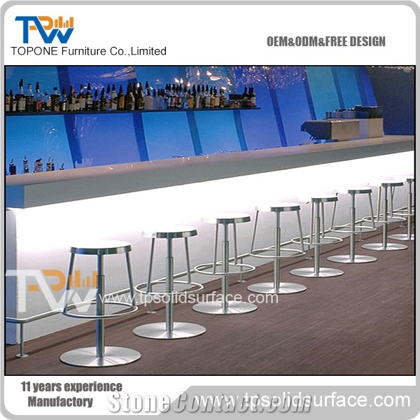 Topone Flower Carved Led Light New Design Bar Counter for Night Club, Led Light Artificial Marble Stone Bar Counter for Bar Furniture