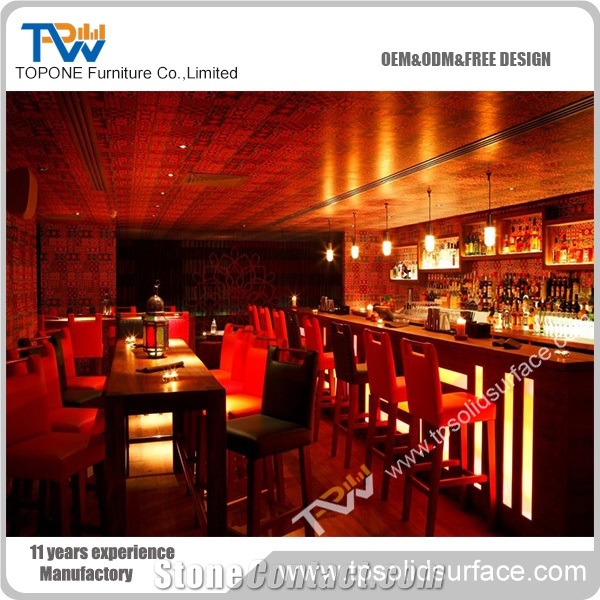 Topone Flower Carved Led Light New Design Bar Counter for Night Club, Led Light Artificial Marble Stone Bar Counter for Bar Furniture
