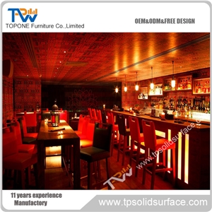 Topone Flower Carved Led Light New Design Bar Counter for Night Club, Led Light Artificial Marble Stone Bar Counter for Bar Furniture