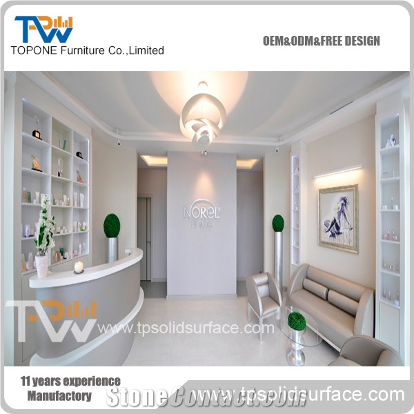 White Color Solid Surface Straight Reception Desk for Office Furniture with Quartz Stone Table Tops Design at Facotry Price