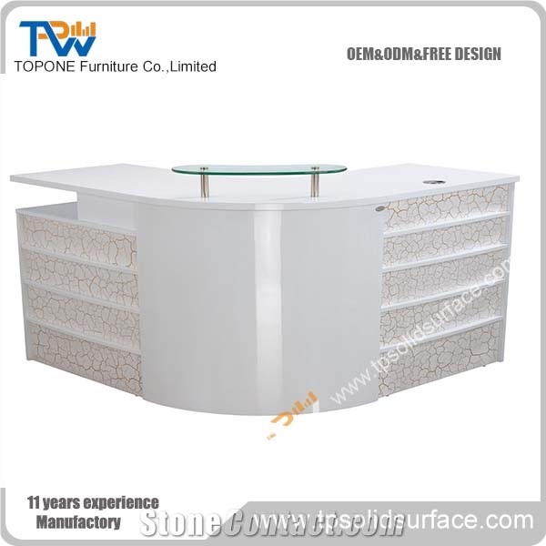 White Round Office Stone Reception Desk Reception Counter Unique