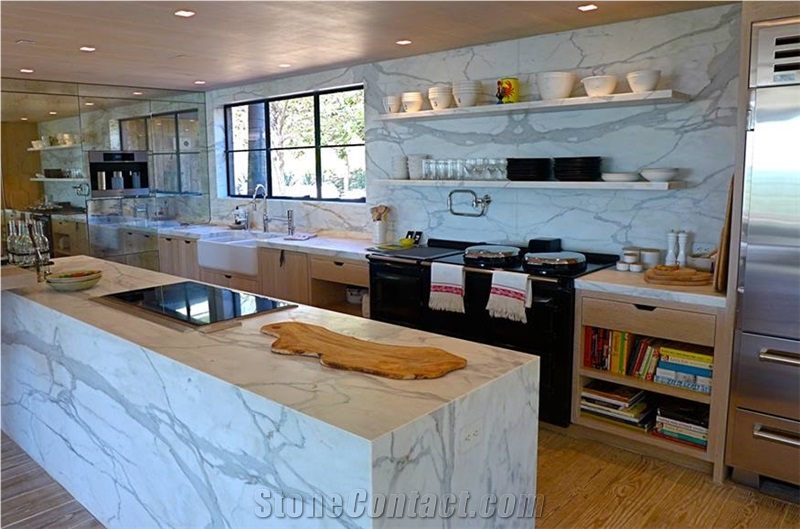 Calacatta Delicato Marble Residental Project Kitchen Countertop Installation