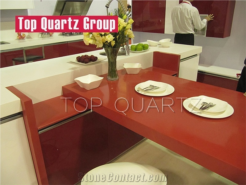 Solid Pure Color Red Quartz Stone Kitchen Countertop, Red Quartz Stone Countertop