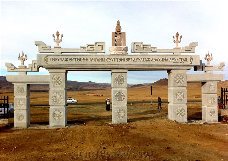 Mongolian White Granite Ancient Door