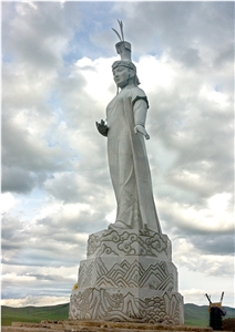 Mongolian White Granite Carved Oulen Mother Chinggis Khaan