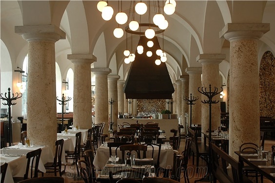 Trani Biancone, Pollinger Tuff, Jura Limestone Interior Work, Restoration Columns and Terrazzo Floor