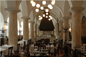Trani Biancone, Pollinger Tuff, Jura Limestone Interior Work, Restoration Columns and Terrazzo Floor