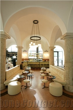 Trani Biancone, Pollinger Tuff, Jura Limestone Interior Work, Restoration Columns and Terrazzo Floor