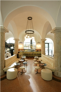 Trani Biancone, Pollinger Tuff, Jura Limestone Interior Work, Restoration Columns and Terrazzo Floor
