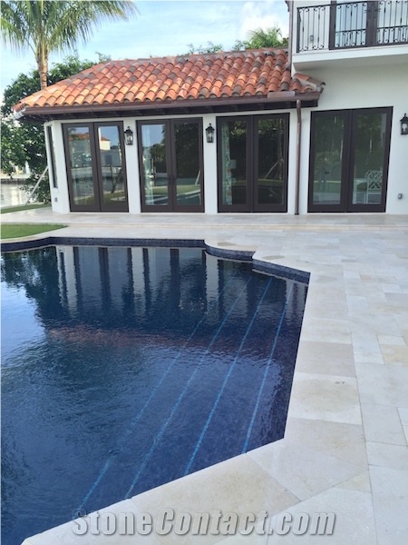 Galala Cream Marble Pool Deck French Pattern Pavers