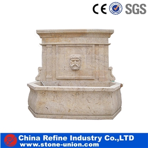 2016 Hot Sale Beige Travertine Beautiful Hand Carved Wall Fountain