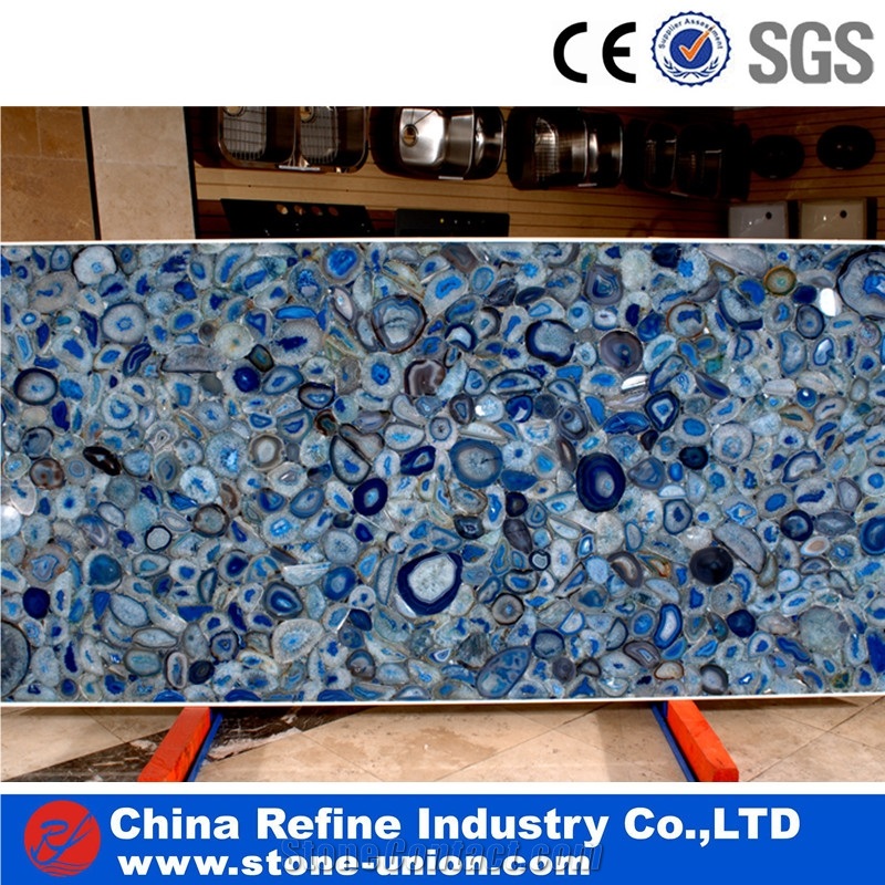 Blue Translucent Resin Panel Onyx Semiprecious Decorative Artificial Stone Slabs