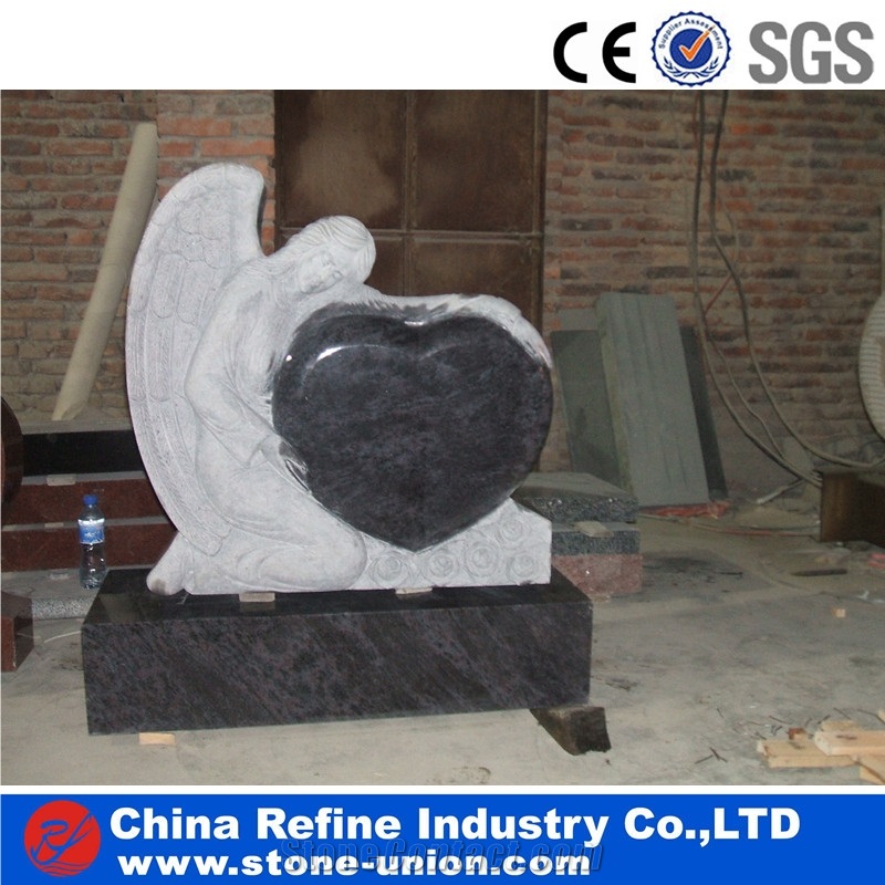 Engraved Granite Monument with Statue , China Black Granite Tombstone Headstone Monument , Angel Headstone Memorial Cemetery Monument,Cross Gravestone and Headstone Design,Russian and Poland Monuments