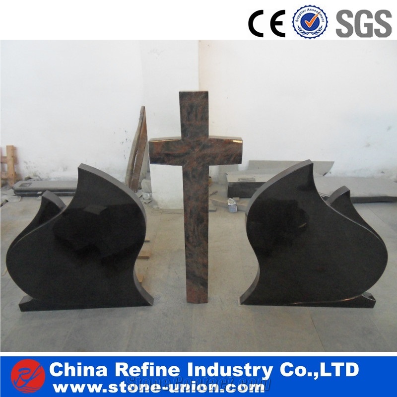 Engraved Granite Monument with Statue , China Black Granite Tombstone Headstone Monument , Angel Headstone Memorial Cemetery Monument,Cross Gravestone and Headstone Design,Russian and Poland Monuments