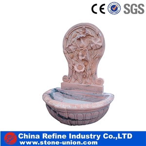 Pink Marble Wall Mounted Fountain,Garden Fountain Sculpture Fountain, Pink Marble Garden Fountain