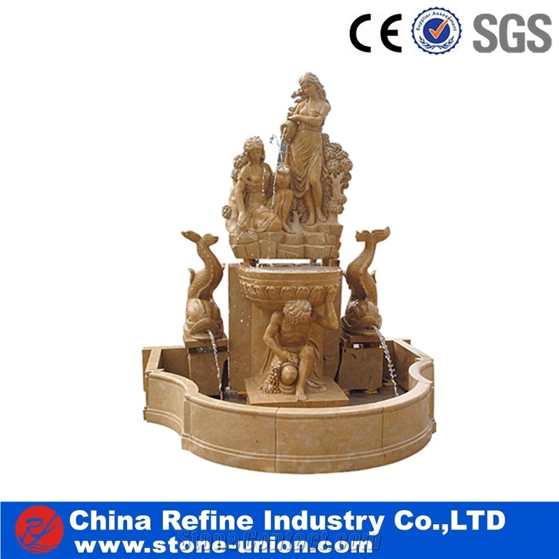 Western Style Yellow Marble Hand Carved Human Design Fountain,Yellow Marble Sculptured Fountain