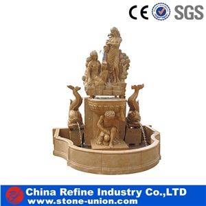 Western Style Yellow Marble Hand Carved Human Design Fountain,Yellow Marble Sculptured Fountain Western Style Yellow Marble Hand Carved Human Design Fountain,Yellow Marble Sculptured Fountain