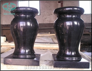 Black Granite Round Vase, Cemetery Accessories Polished Turned Vases, Shanxi Black Granite Monument & Tombstone Accessories