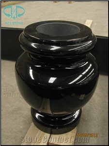 Black Granite Round Vase, Cemetery Accessories Polished Turned Vases, Shanxi Black Granite Monument & Tombstone Accessories