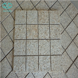 G682 Granite,Misty Rusty Yellow,Giallo Rusty, Desert Gold,Giallo Fantasia,Giallo Ming, Giallo Rustic, Gold Leaf China, Golden Peach, Padang Amarillo Tumbled Natural Flame Cube Paver Pattern Cubestone