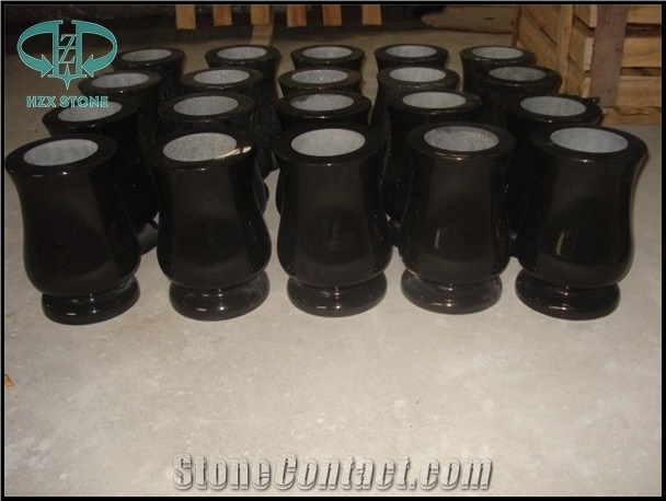 Grave Vase, Tombstone Vase, Memorials Vase, Shanxi Black Granite Urn, Vase & Bench