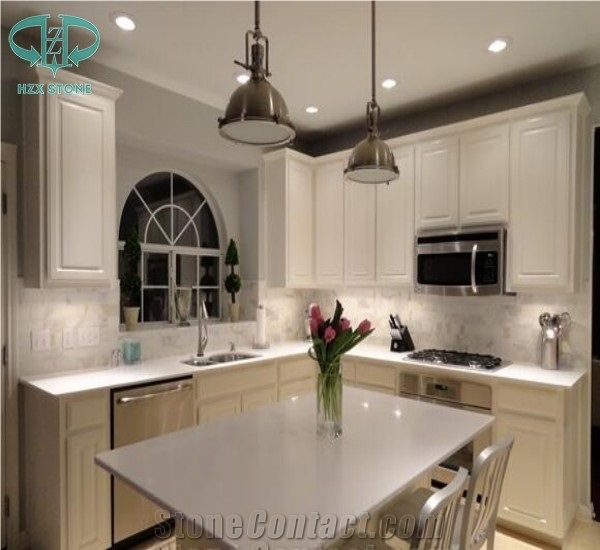 White Quartz Stone, Artificial White Quartz Countertop, White Caesar Quartz,Pure White Artificial Stone for Kitchen Countertops/Work Tops/Kitchen Tops/Kitchen Island Tops/ Quartz Countertops