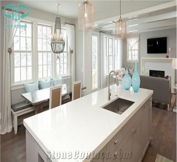 White Quartz Stone, Artificial White Quartz Countertop, White Caesar Quartz,Pure White Artificial Stone for Kitchen Countertops/Work Tops/Kitchen Tops/Kitchen Island Tops/ Quartz Countertops