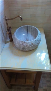 Beige Marble Round Sink Solid Surface Sink for Bathroom