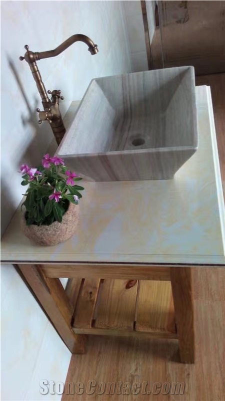 Beige Marble Round Sink Solid Surface Sink for Bathroom
