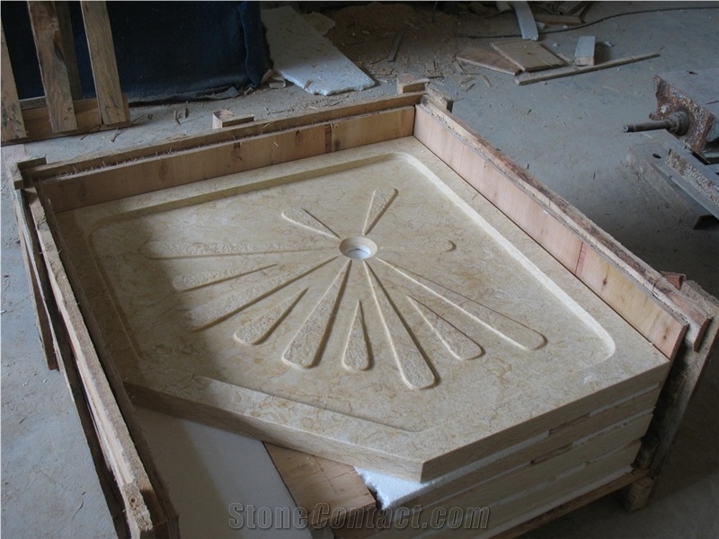 Beige Marble Shower Tray Giallo Atlantide Marble Shower Base for Bathroom