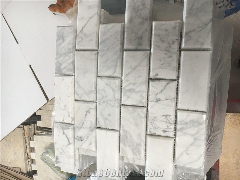 Bianco Carrara Cd Subway Mini Brick Mosaic Tile Beveled Brick Mosaic Tile