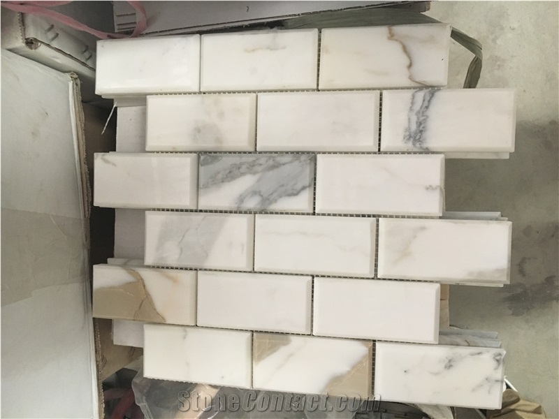Bianco Carrara Cd Subway Mini Brick Mosaic Tile Beveled Brick Mosaic Tile