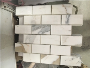 Bianco Carrara Cd Subway Mini Brick Mosaic Tile Beveled Brick Mosaic Tile