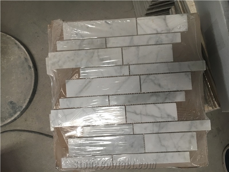 Bianco Carrara Cd Subway Mini Brick Mosaic Tile Beveled Brick Mosaic Tile