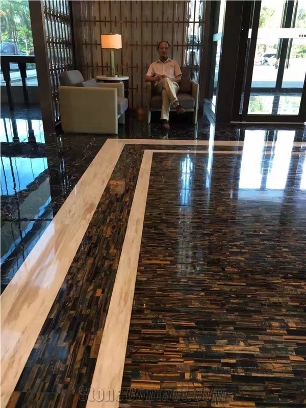 Brown Gemstone Tiger Eye Gemstone Tiles for Flooring