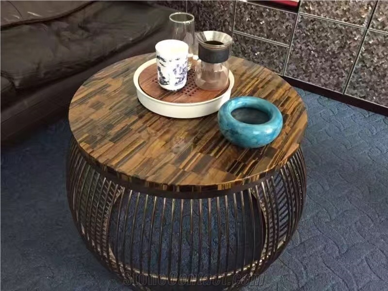 Gemstone Tiger Eye Round Table for Manmade Stone Home Decor