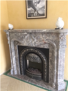 Handcarved Grey Marble Fireplace Modern Style Marble Fireplance Mantel for Project