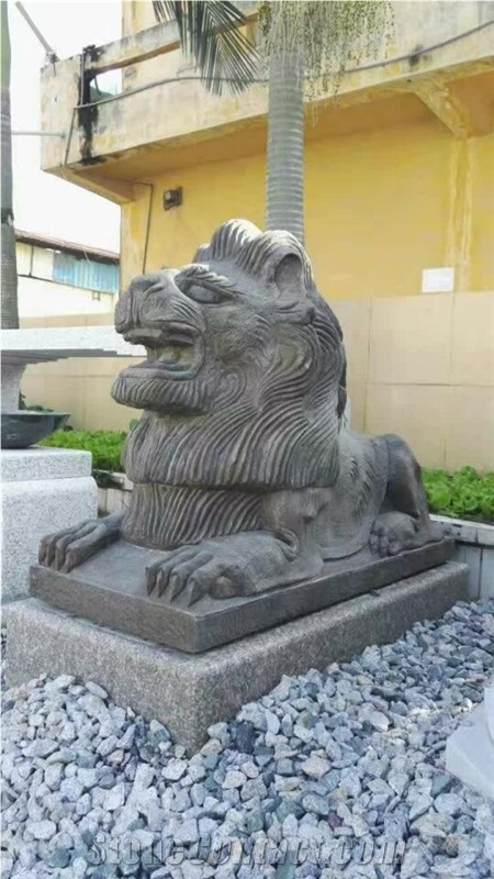 Lion Scupture,Grey Granite Landscape Lion State