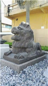 Lion Scupture,Grey Granite Landscape Lion State