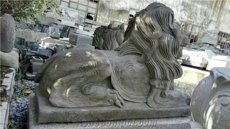 Lion Scupture,Grey Granite Landscape Lion State